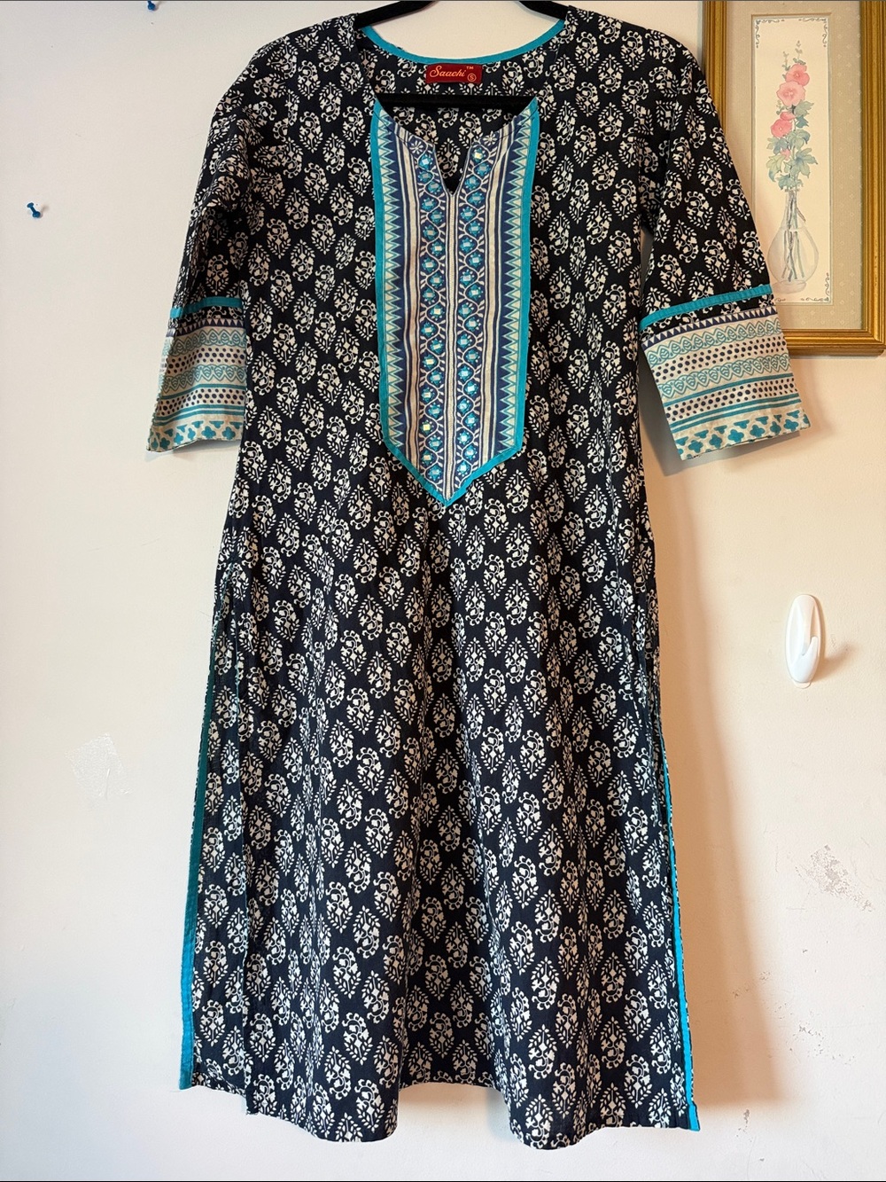 SAACHI Black Printed Midi Dress with Teal Accents Beach Cover Up